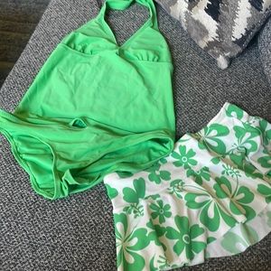 Green woman’s bathing suit